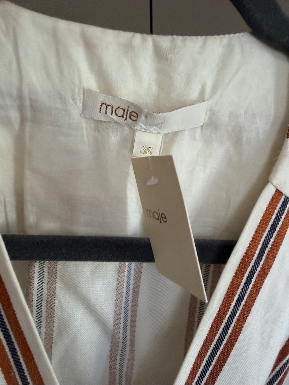 Maje Cream and Brown Striped Wrap Jumpsuit - Picture 6 of 7